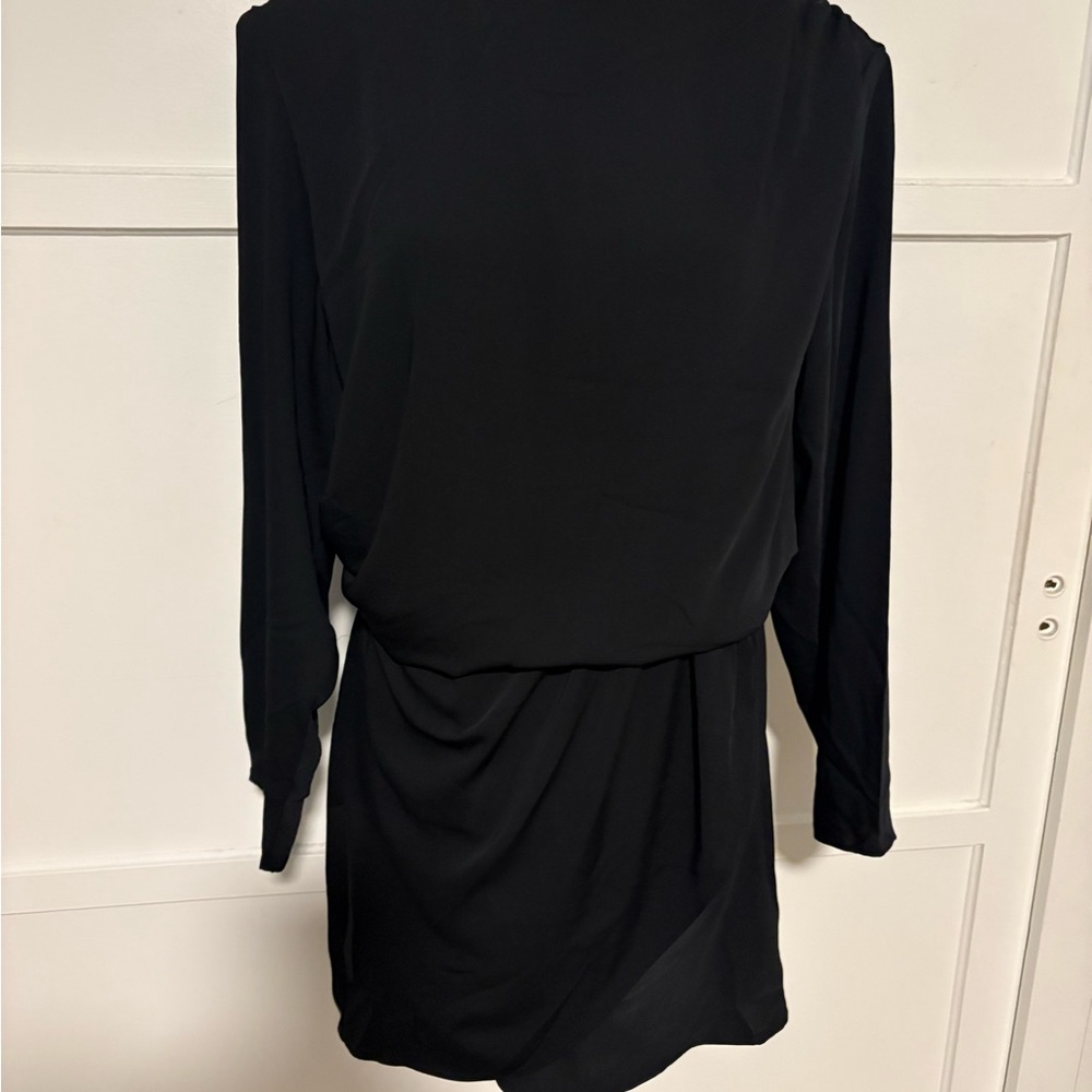 H&M Black Ruched Wrap Long Sleeve Cocktail Dress